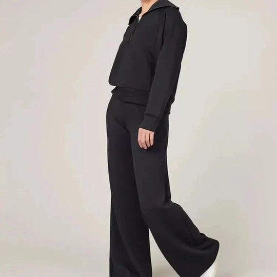 💝🔥Zeitlich begrenzter Sale – 50 % Rabatt🔥Damen-Loungeset aus 2 Teilen mit Oversize-Schnitt, halbem Reißverschluss und weitem Bein