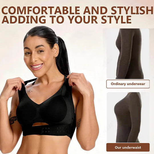 【Postural correction】Women’s Beige Wireless Bra, Soft Breathable Non-removable Moulded Cups, Yoga Fitness Sportswear for Gym &amp; Daily Training
