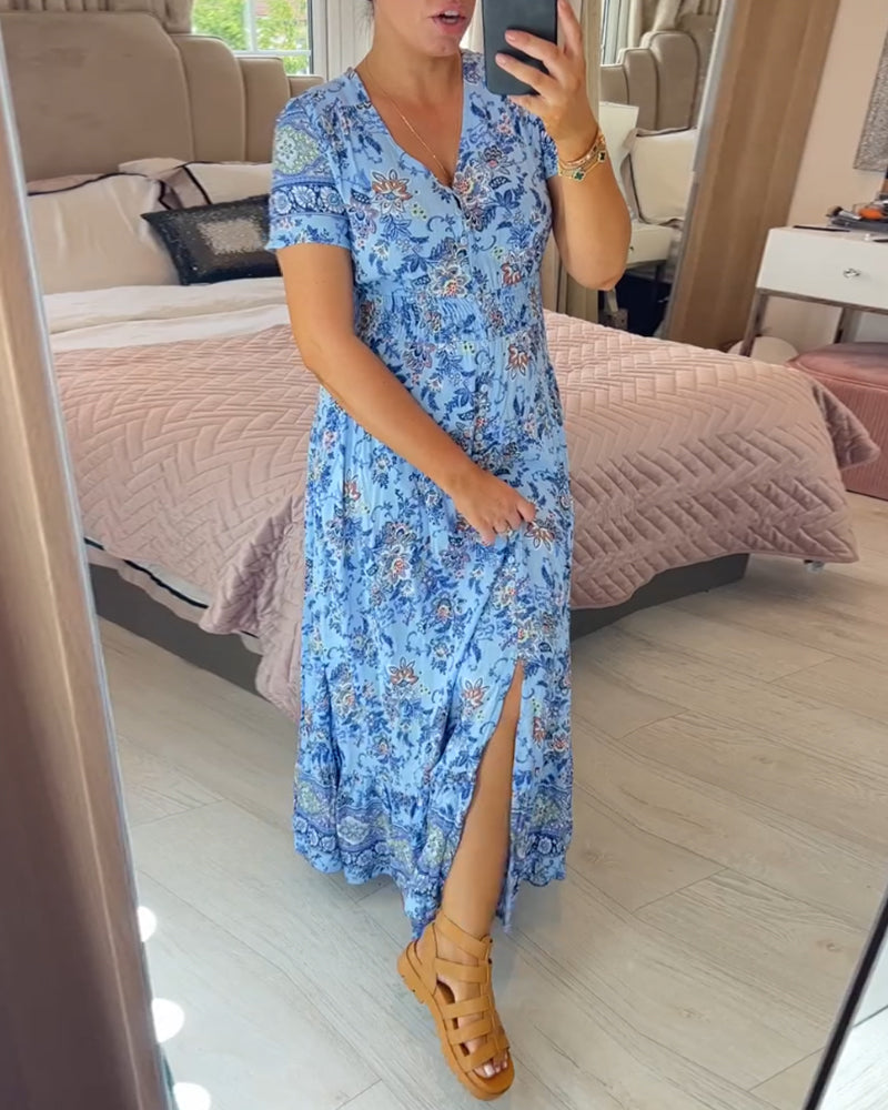 ⏳Begrenzte Zeit 50% Rabatt💥Kuscheliges Blumenkleid Mit V-Ausschnitt🌷