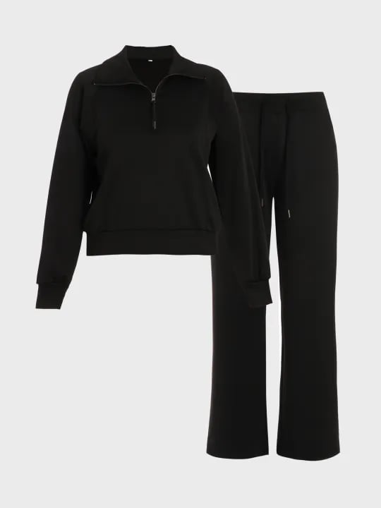 💝🔥Zeitlich begrenzter Sale – 50 % Rabatt🔥Damen-Loungeset aus 2 Teilen mit Oversize-Schnitt, halbem Reißverschluss und weitem Bein
