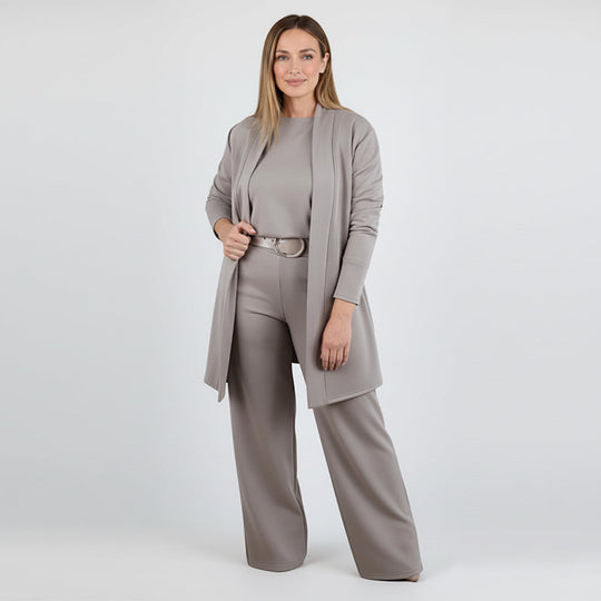 New Arrival✨3-Piece Set with Short Sleeve Top, Wide-Leg Pants &amp; Long Cardigan – Effortless Layered Style