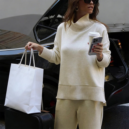 Fröhliches Neujahr! 50% auf alles 🎊⏰Sweatshirt mit hohem Kragen und seitlichem Reißverschluss &amp; Hose im Set