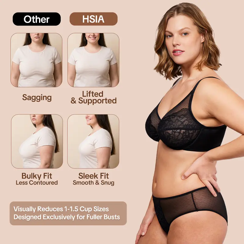 💜Enchante Floral Lace Plus Size Underwire Unlined Unpadded Minimizer Full Coverage Bra Women&