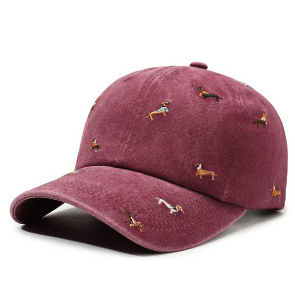 Retro-Baseballcap im Used-Look mit Dackel-Druck