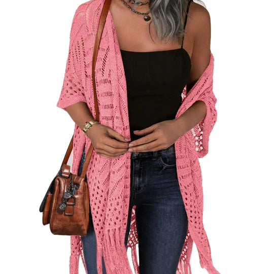 🥳2026 HOT SALE🥳💞50K+ SOLD!🌸☀️ 50% OFF – Just £19.99! Oversized Knit Cardigan – Lightweight crochet tassel kimono for spring &amp; summer. Breathable viscose‑nylon blend – no itch, no cling – layer over anything! 🧶✨