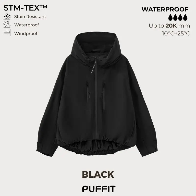 🧥Wide-Brim Hood💧Short Oversized Rain Jacket With Bubble Hem,Adjustable Cuffs
