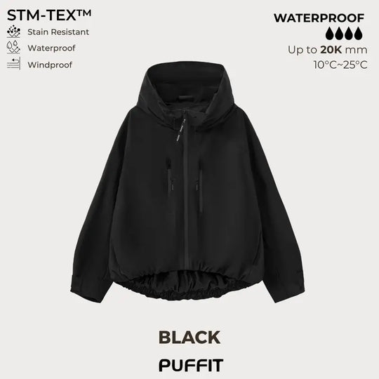 🧥Wide-Brim Hood💧Short Oversized Rain Jacket With Bubble Hem,Adjustable Cuffs