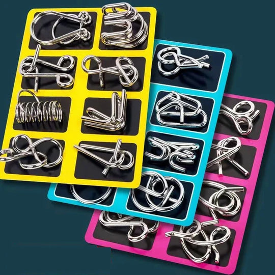 Metall Puzzle Ring achtteilig blaue Version Denksportaufgaben