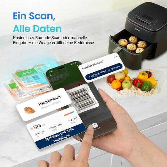 ⚖️📊 Küchenwaage digital – misst 19 Nährwerte &amp; Kalorien per App, 5kg Edelstahl 🥗✅ für gesunde Ernährung &amp; Gewichtsverlust