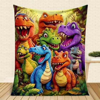 🎅Weihnachtsgeschenkidee 50% Rabatt🎁🦖Niedliche lächelnde Dinosaurier-Druck-Flanelldecke