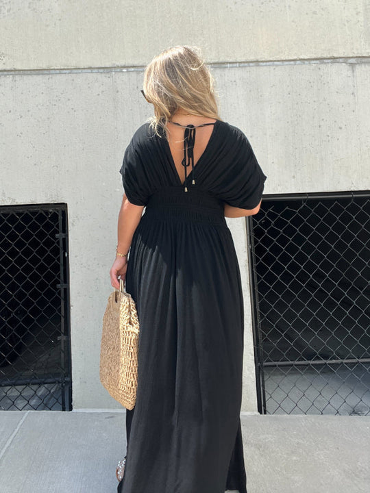 VENTE CHAUDE 💗 ROBE LONGUE FENTE À COL EN V SANS EFFORT