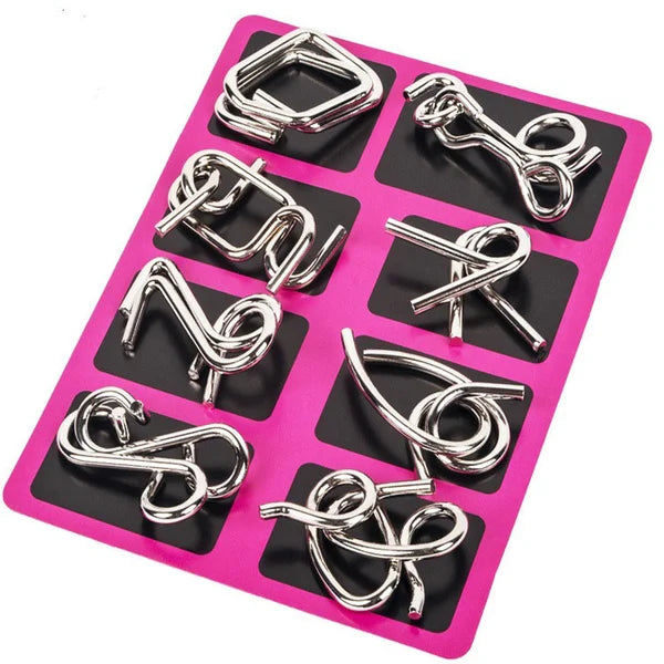 Metall Puzzle Ring achtteilig blaue Version Denksportaufgaben