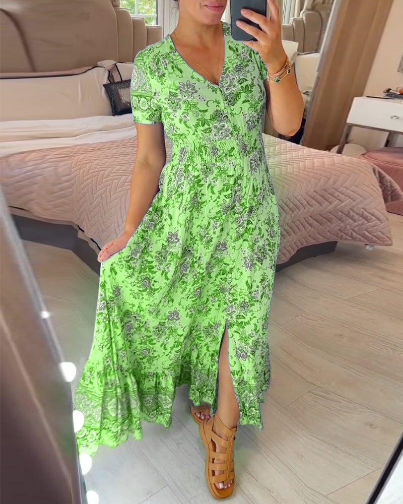 ⏳Begrenzte Zeit 50% Rabatt💥Kuscheliges Blumenkleid Mit V-Ausschnitt🌷