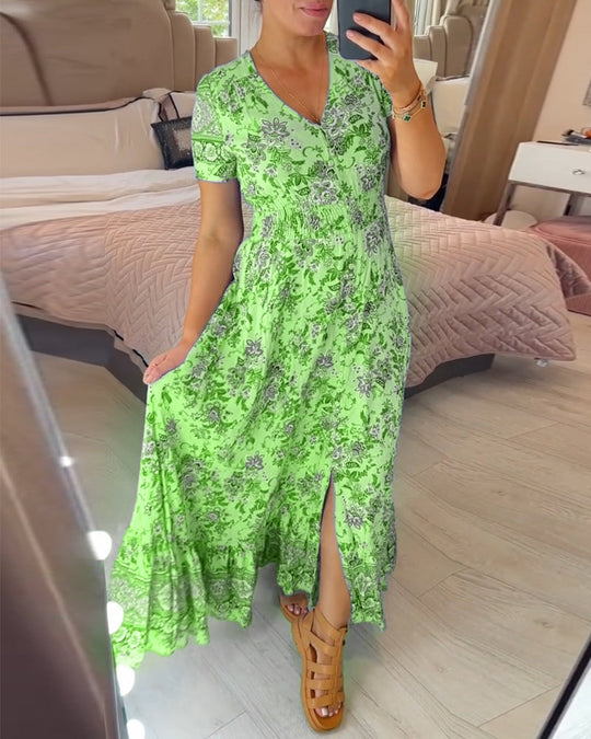⏳Begrenzte Zeit 50% Rabatt💥Kuscheliges Blumenkleid Mit V-Ausschnitt🌷