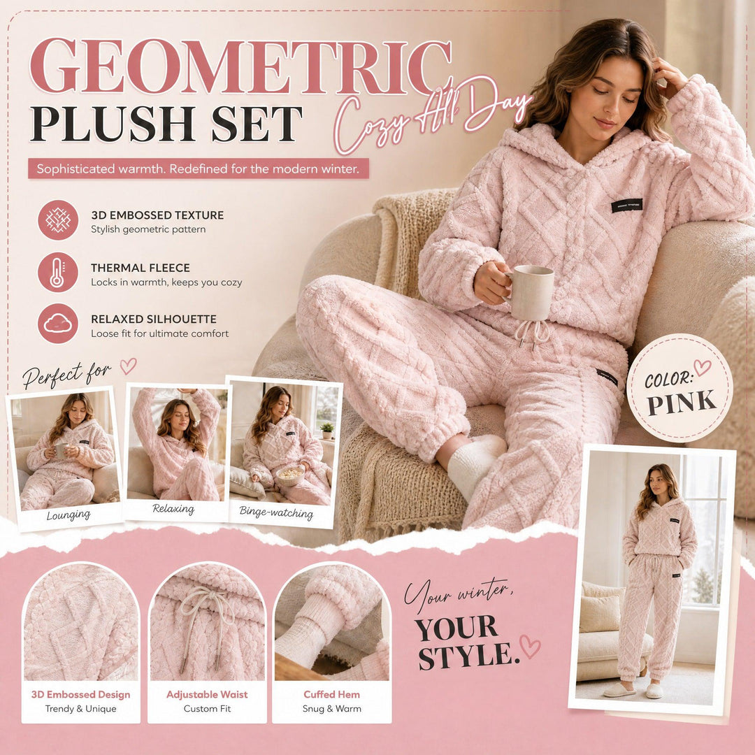 🍂 Embossed Geometric Plush Set – Timeless Comfort &amp; Effortless Style For Every Occasion