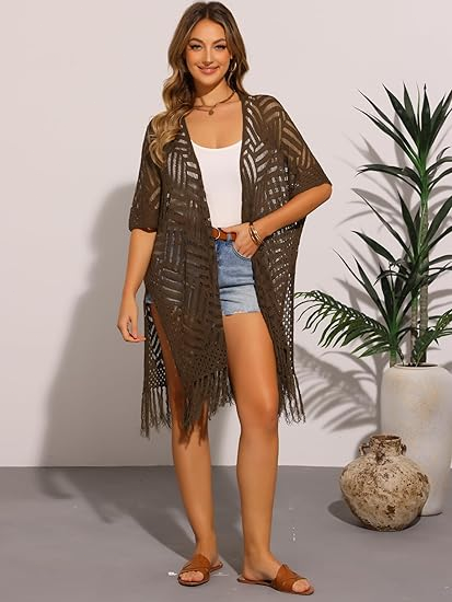 🥳2026 HOT SALE🥳💞50K+ SOLD!🌸☀️ 50% OFF – Just £19.99! Oversized Knit Cardigan – Lightweight crochet tassel kimono for spring &amp; summer. Breathable viscose‑nylon blend – no itch, no cling – layer over anything! 🧶✨