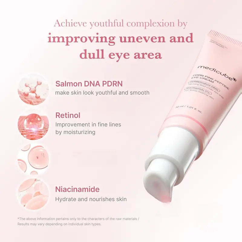 medicube Salmon DNA PDRN Pink Peptide Eye Serum with Niacinamide and 99% Purity Retinol for Fine Lines, Uneven Skin Tone, Korean Skin Care 1.01fl.oz
