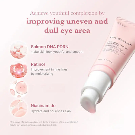 medicube Salmon DNA PDRN Pink Peptide Eye Serum with Niacinamide and 99% Purity Retinol for Fine Lines, Uneven Skin Tone, Korean Skin Care 1.01fl.oz