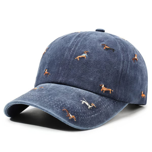 Retro-Baseballcap im Used-Look mit Dackel-Druck