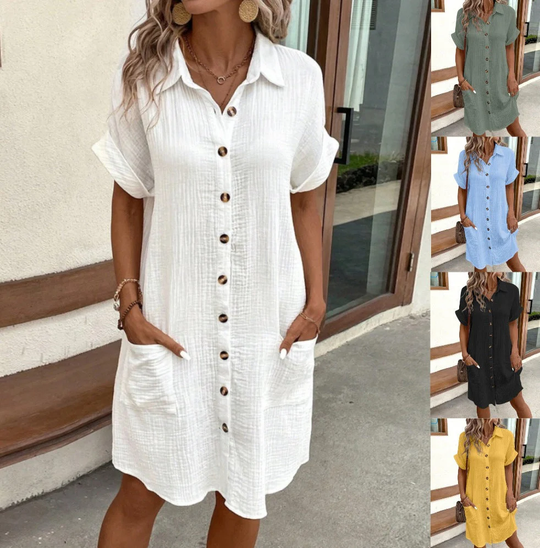 ✨Short Sleeve Shirt Dress - Soft, Pocketed &amp; Effortlessly Stylish💃