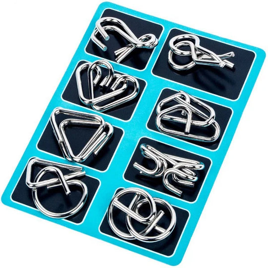 Metall Puzzle Ring achtteilig blaue Version Denksportaufgaben