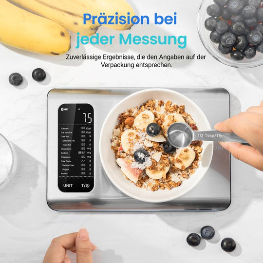 ⚖️📊 Küchenwaage digital – misst 19 Nährwerte &amp; Kalorien per App, 5kg Edelstahl 🥗✅ für gesunde Ernährung &amp; Gewichtsverlust