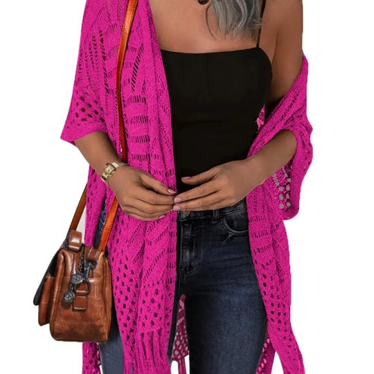 🥳2026 HOT SALE🥳💞50K+ SOLD!🌸☀️ 50% OFF – Just £19.99! Oversized Knit Cardigan – Lightweight crochet tassel kimono for spring &amp; summer. Breathable viscose‑nylon blend – no itch, no cling – layer over anything! 🧶✨