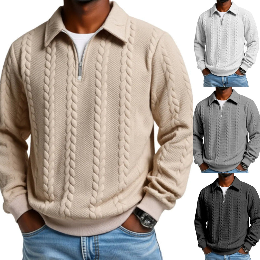 👔🧶 Lässiger Herrenpullover mit Halbreißverschluss – Zopfmuster für Wärme &amp; Stil! Perfekt für Arbeit ✨ und Freizeit 🌿 aus nachhaltiger Baumwolle.