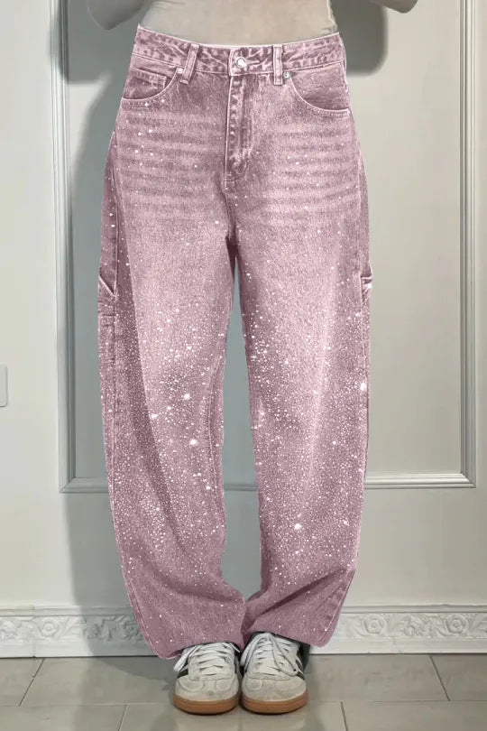 🌸Frühlingsangebote💐 Gerade geschnittene Damenjeans mit Strasssteinen（Kostenloser Versand）