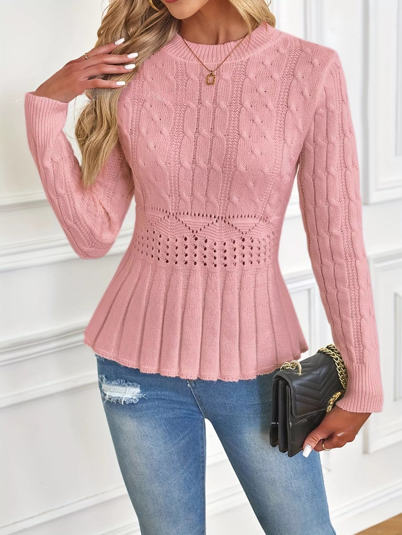 🎅🔥Buy 2 get free shipping⏳Women's Chunky-Knitted Crew Neck Peplum Sweater