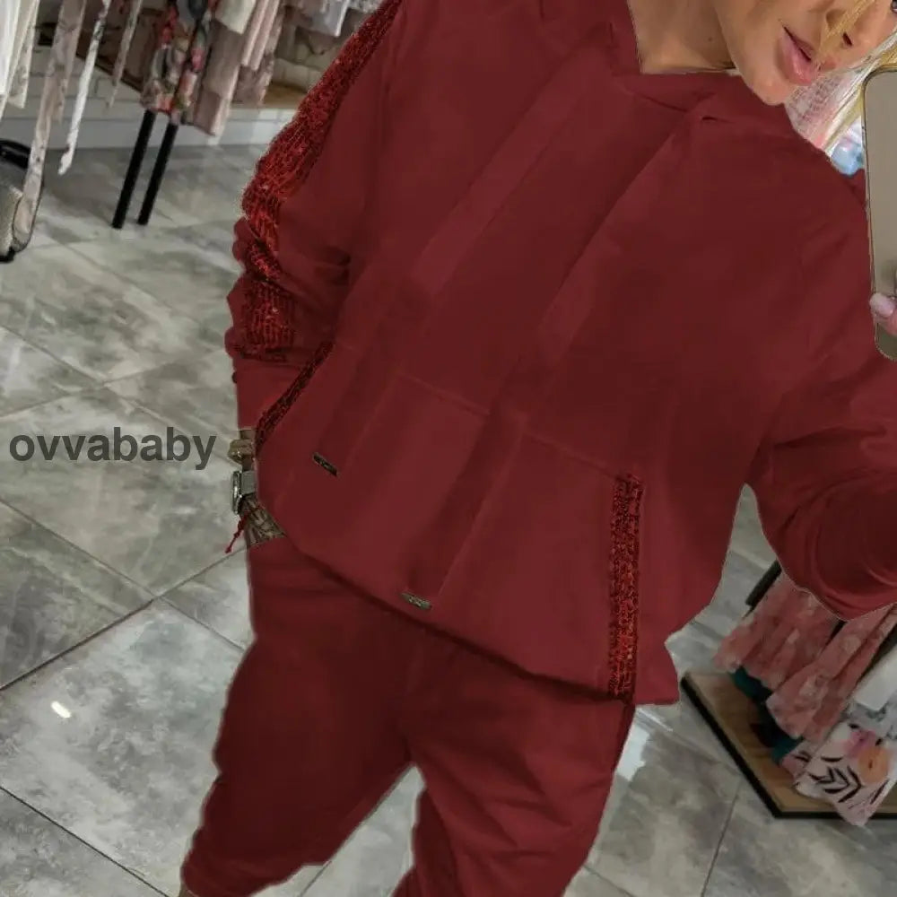 🌸Frühjahrsangebote💐✨Zweiteiliges Set mit Kapuzenoberteil und Hose mit Kordelzug für Frauen