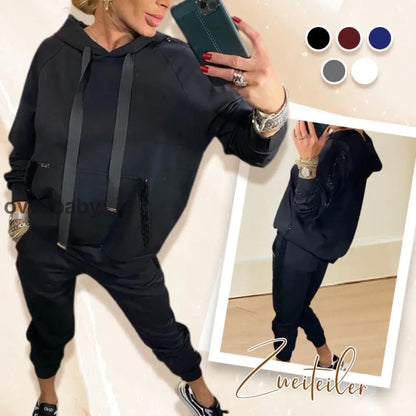 🌸Frühjahrsangebote💐✨Zweiteiliges Set mit Kapuzenoberteil und Hose mit Kordelzug für Frauen