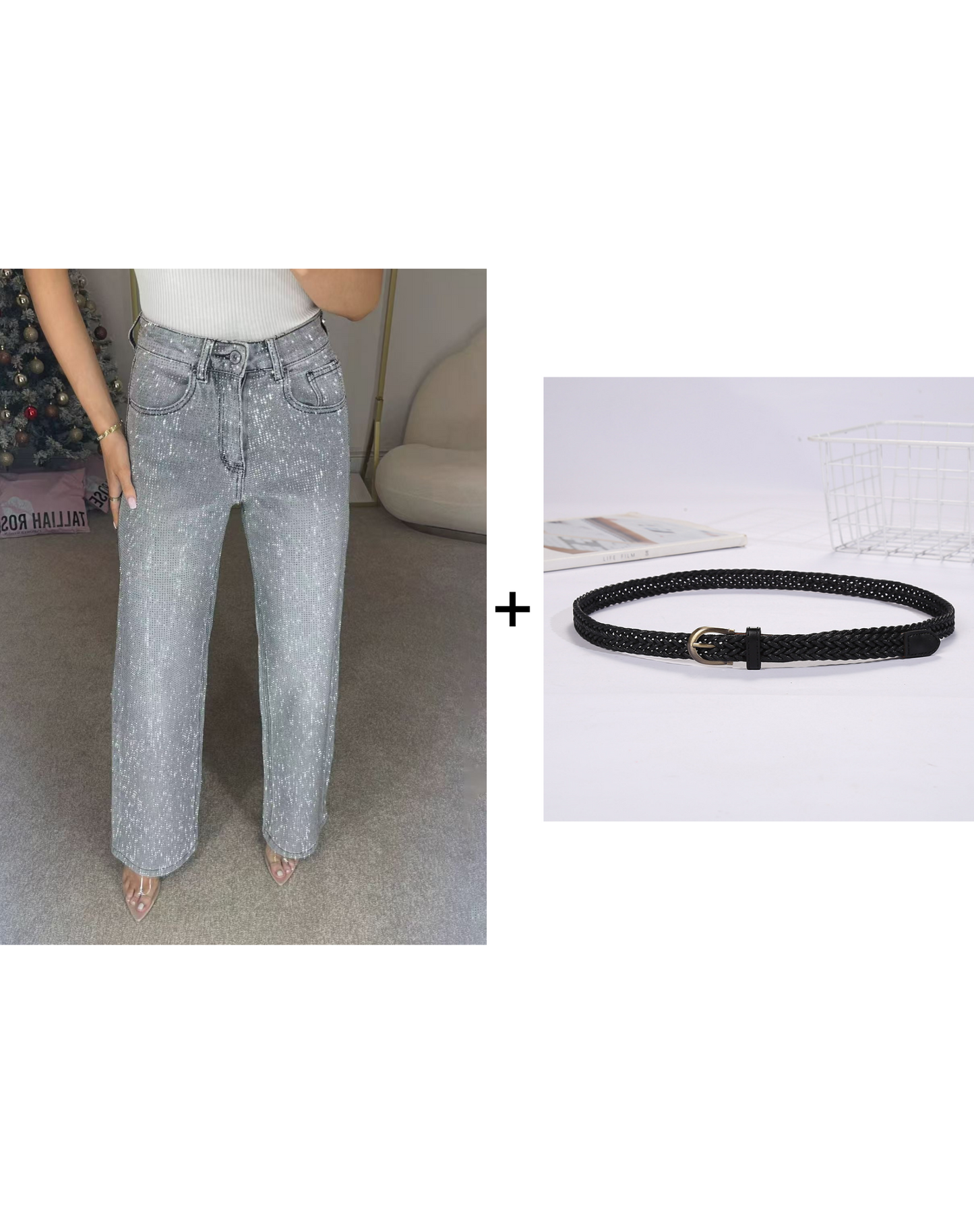 🔥Straight Leg Jeans mit Strasssteinen