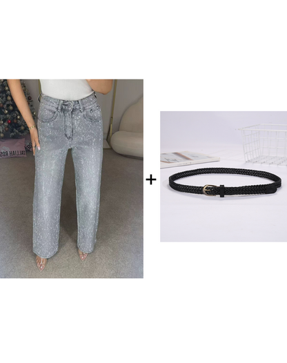 🔥Straight Leg Jeans mit Strasssteinen