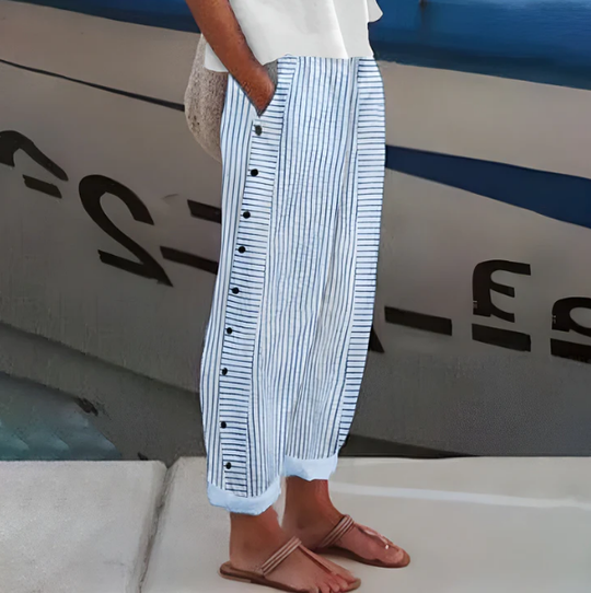 ☀️ Spring Hot Sale 50% OFF!! 🌿🌸 Comfortable blue striped trousers with side pockets