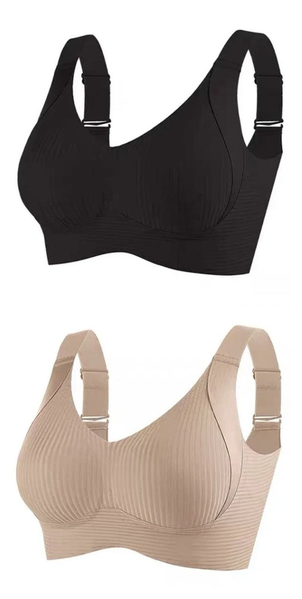 🌷 50% OFF – LIMITED TIME! 💕Subtle Striped Seamless Bra with W-Support ✨ Wire-Free Lift &amp; Unmatched Comfort