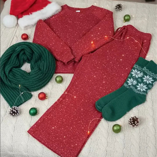⌛ Nur noch 3 Tage – 50 % auf alles! ⏰Damen-Glitzer-Zweiteiler: Pullover &amp; Hose