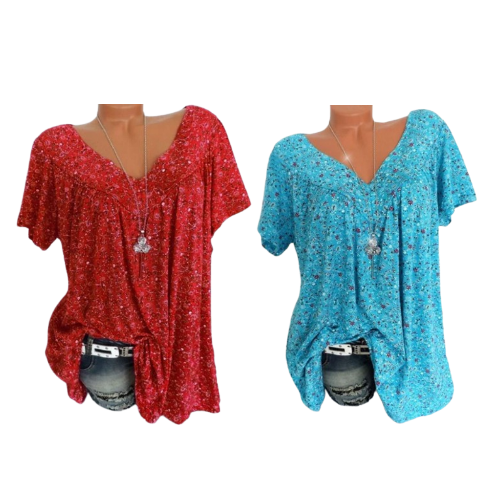 🌞Frühlingserwachen: 55% Rabatt!🌸Damen Kurzarmbluse mit Frühlingsblumenprint: V-Ausschnitt & lockere Passform – Atmungsaktiv, knitterfrei & figurschmeichelnd für Frühling & Sommer