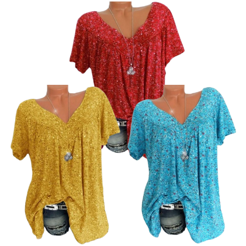 🌞Frühlingserwachen: 55% Rabatt!🌸Damen Kurzarmbluse mit Frühlingsblumenprint: V-Ausschnitt & lockere Passform – Atmungsaktiv, knitterfrei & figurschmeichelnd für Frühling & Sommer