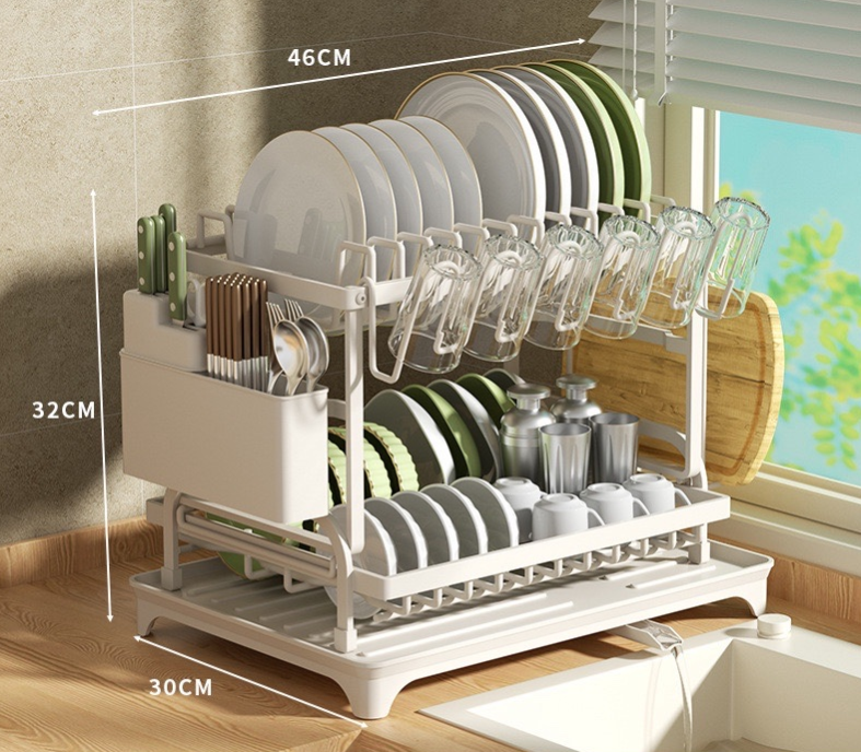 📢📢Letzte Chance: 50% Rabatt  !!!⏰ 2-stufiges Geschirr-Abtropfregal – Mit Ablaufschale, Platzsparend & Ideal für Familienküchen