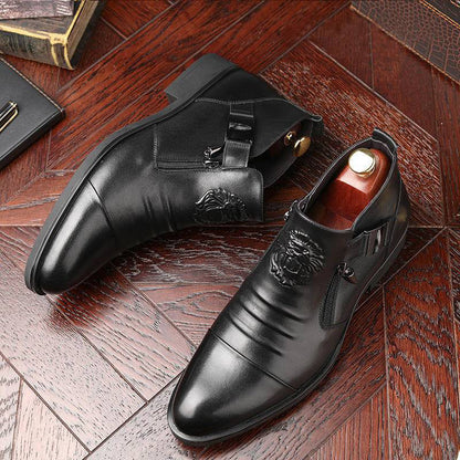 👞Kostenloser Versand👞Herren-Lederstiefeletten mit doppeltem seitlichem Reißverschluss und spitzer Zehenpartie