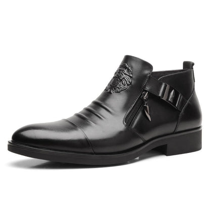 👞Kostenloser Versand👞Herren-Lederstiefeletten mit doppeltem seitlichem Reißverschluss und spitzer Zehenpartie