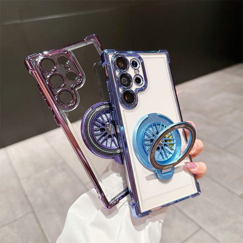 Étui de téléphone portable transparent gyroscope avec support magnétique pour Samsung S22-25