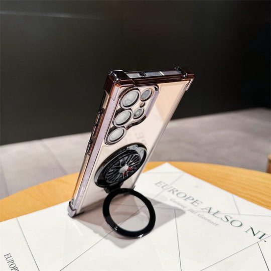 Étui de téléphone portable transparent gyroscope avec support magnétique pour Samsung S22-25