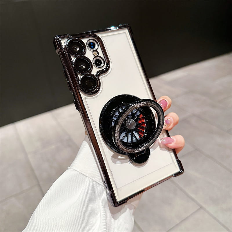 Étui de téléphone portable transparent gyroscope avec support magnétique pour Samsung S22-25