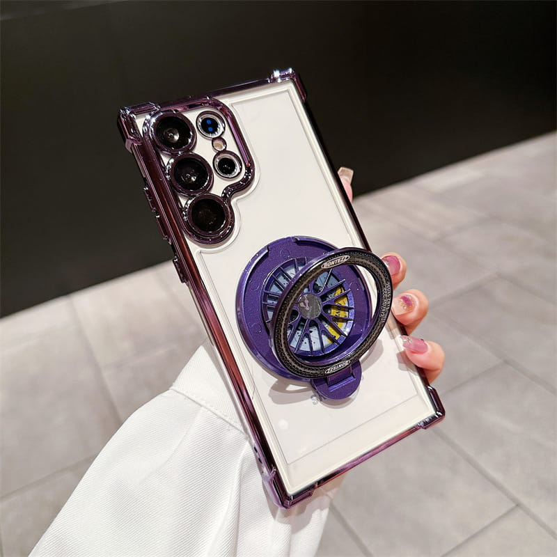 Étui de téléphone portable transparent gyroscope avec support magnétique pour Samsung S22-25