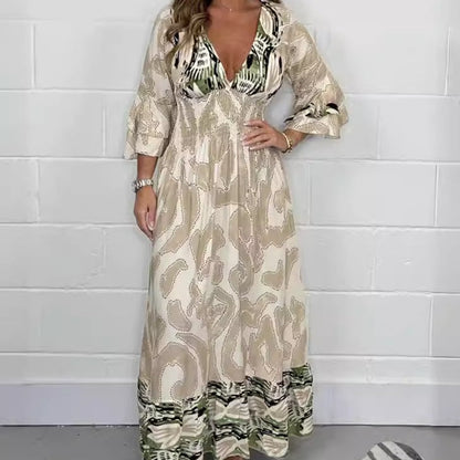 Breathable, fashionable, long A-line dress with V-neck🔥Hot Sale – 49 % DISCOUNT🔥
