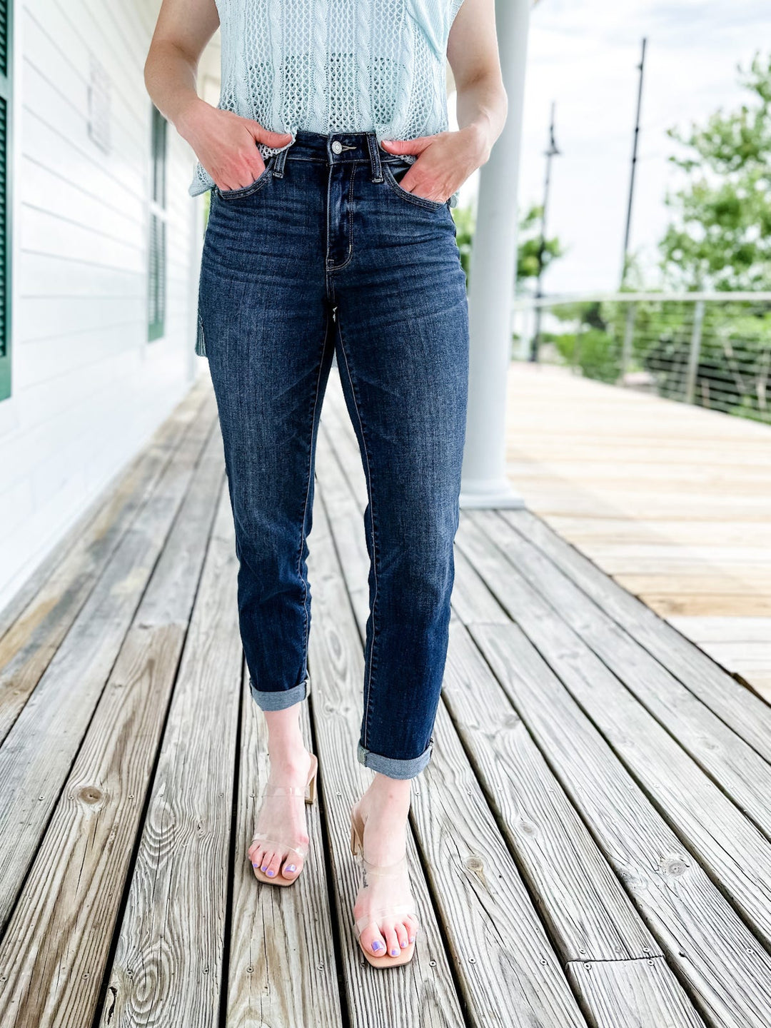 🔥 HOT SALE ！！！👖 Tummy Control Cuffed Slim Fit Jeans