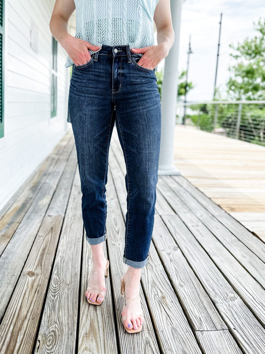 🔥 HOT SALE ！！！👖 Tummy Control Cuffed Slim Fit Jeans