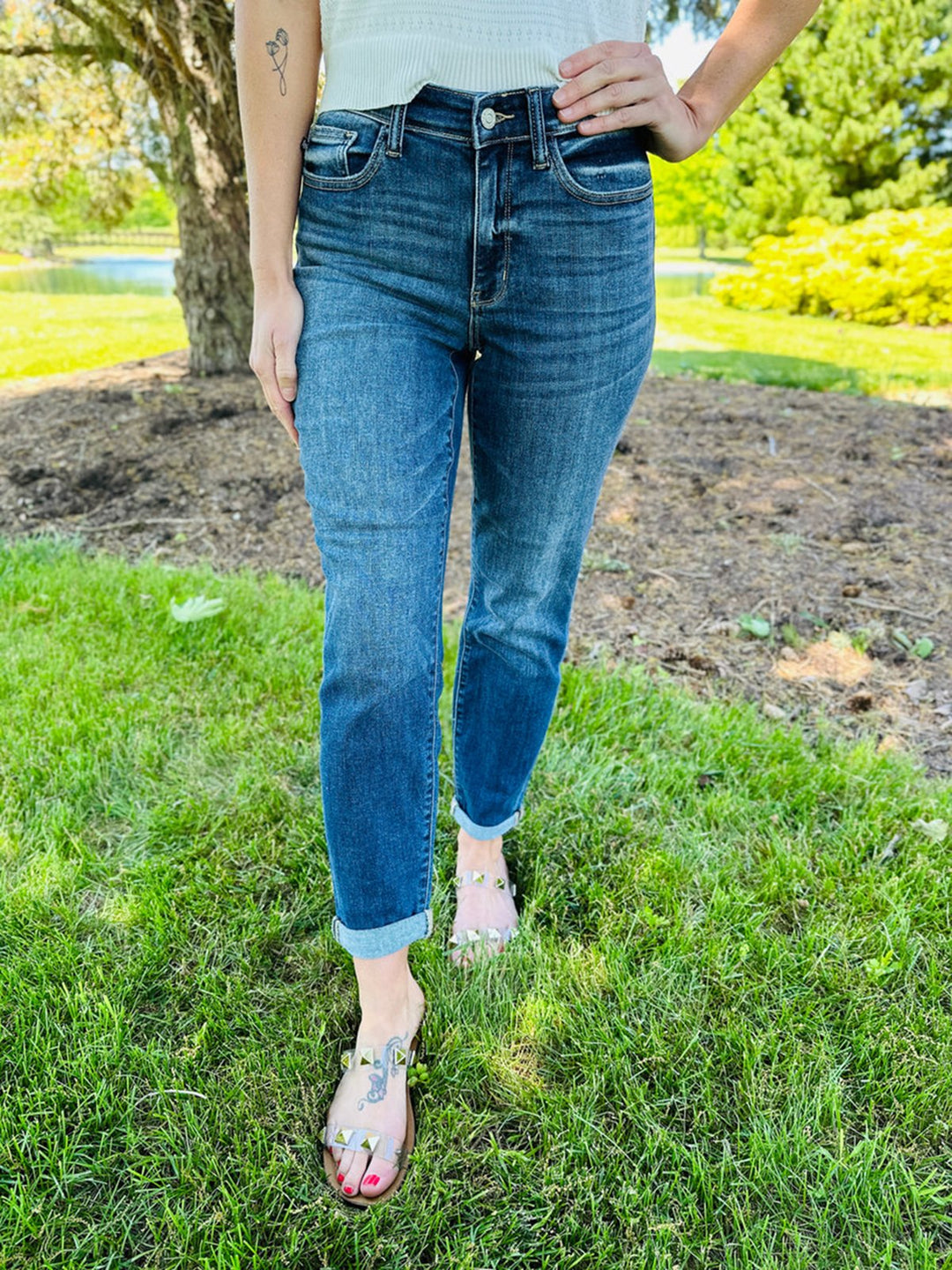 🔥 HOT SALE ！！！👖 Tummy Control Cuffed Slim Fit Jeans